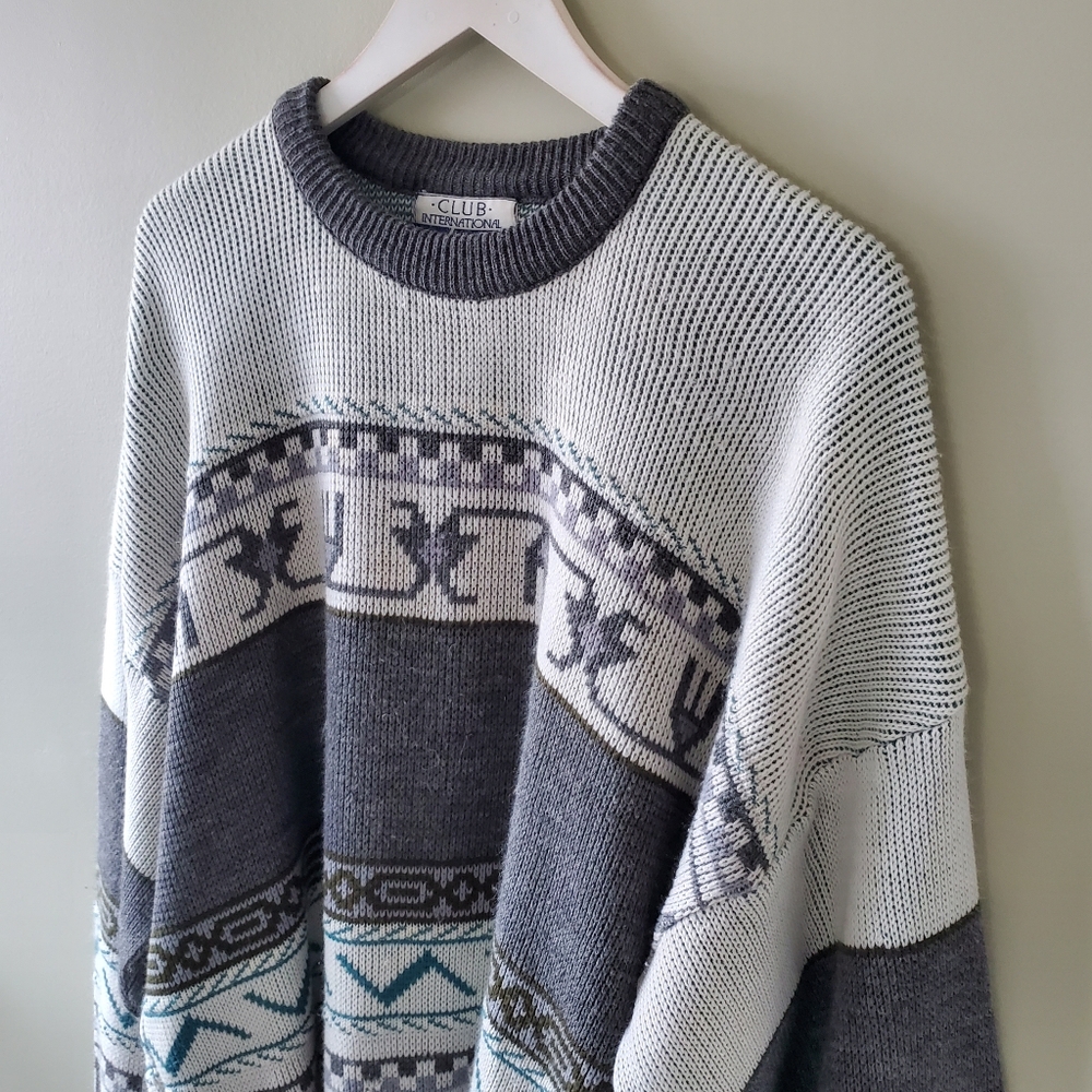 Tip Top XL 90s Aztec Eclectic Grandpa Cabincore Oversized Knit Sweater - Picture 6 of 12